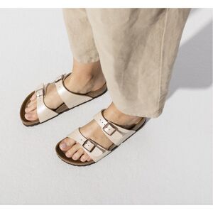 Birkenstock Sydney Graceful Pearl White Shimmer Strappy Comfort Sandal Sz 38